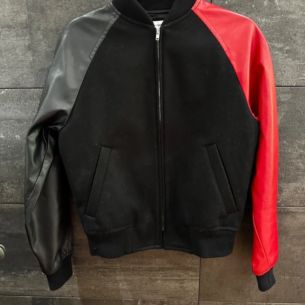 Comme Des Garcons Shirt Faux Leather Sleeves  Bomber Jacket size S